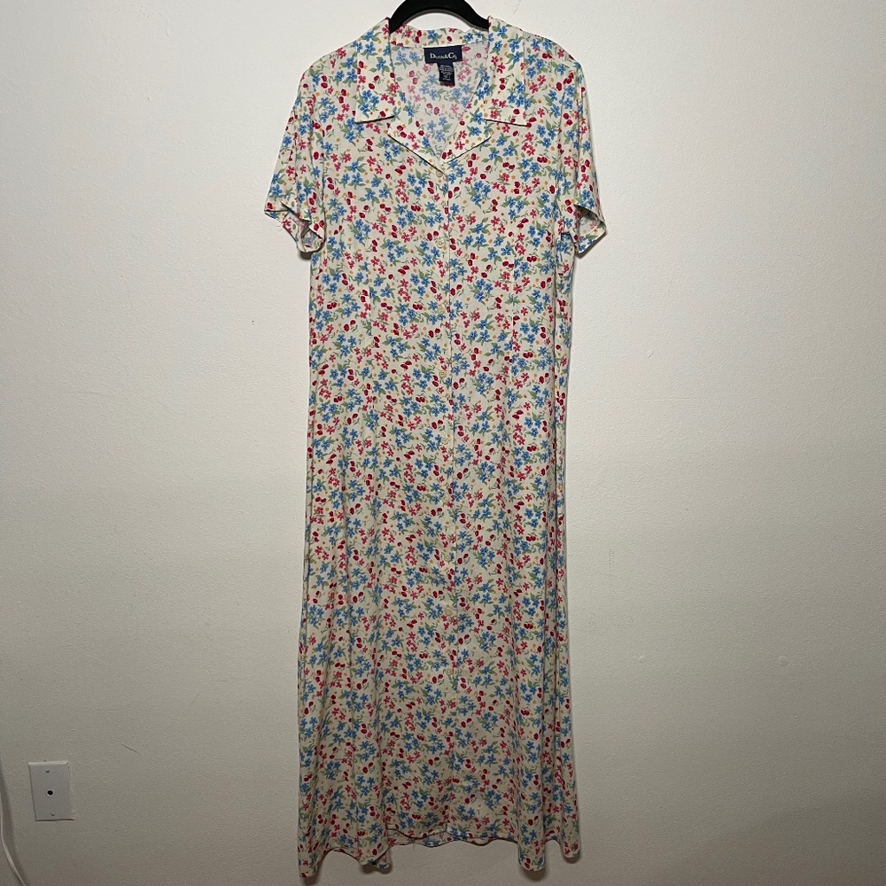 Vintage 90s Denim & Co White Floral Flower Maxi Long Dress Women's Large